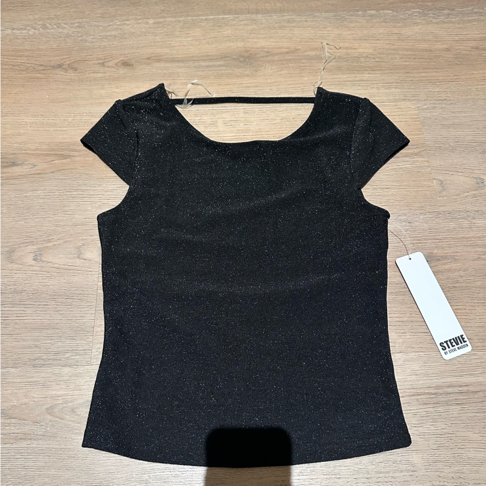 Black Glitter Short Sleeve Top